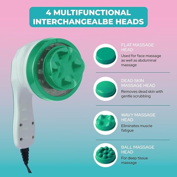 Q DEVICES Portable Electric Handheld Full Body Massager with 4 Massage Heads, Quick & Lasting Muscle Relaxation, Deep Tissue & Pain Relief, Ergonomic Grip, Rotation Speed 1200 - 2600 RPM, Unisex