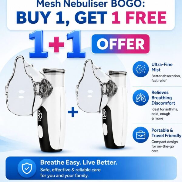 Q DEVICES Portable Mesh Nebuliser – Buy 1 Get 1 FREE | Rechargeable, Ultra-Fine Mist for Adults & Kids